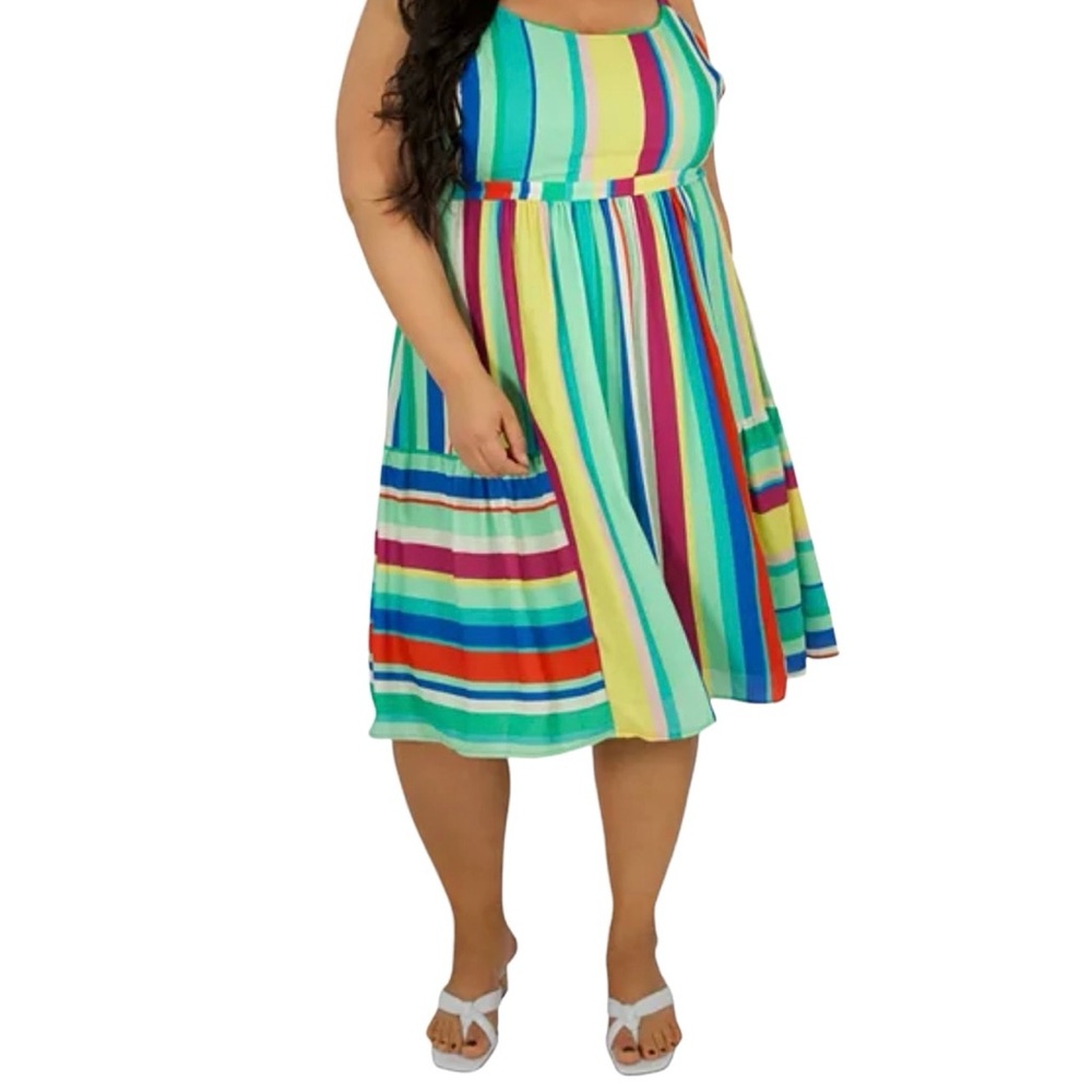 Maree Pour Toi Plus Brenda‎ Stripe Midi Dress Size 16